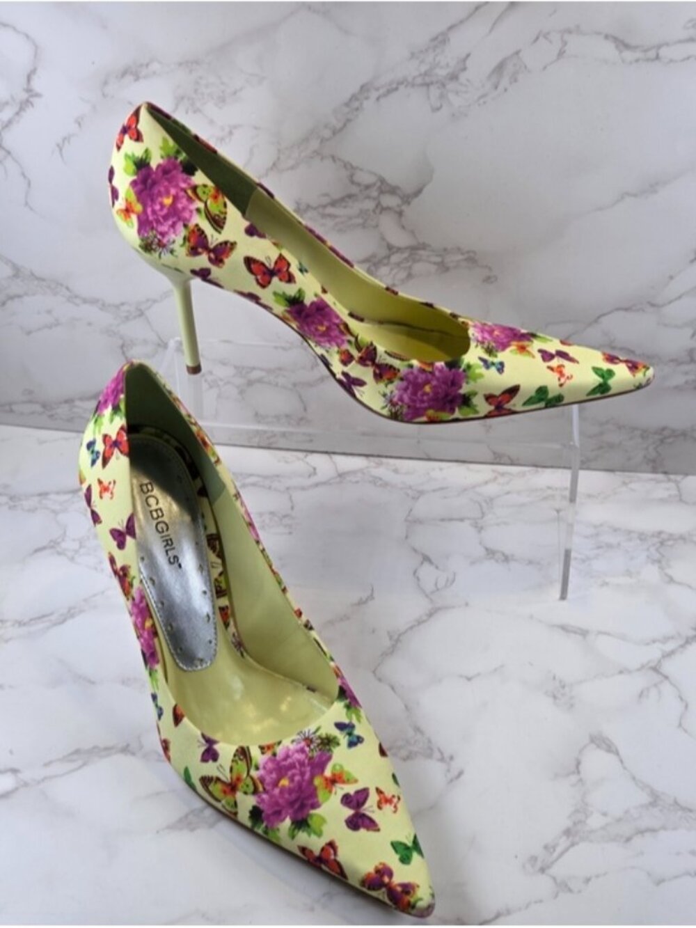 BCBGeneration Yellow Floral Butterfly Pointed-Toe Stiletto Heels(B6)
